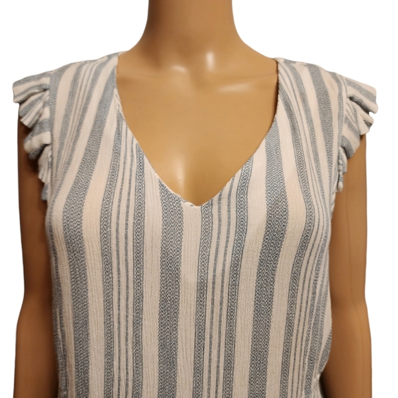 Ruffle Cap Sleeve Striped Blouse - Picture 3 of 11